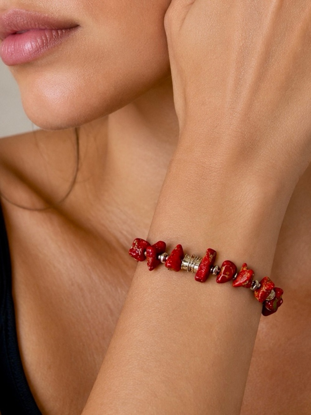 Silpada Natural Red Sponge Coral & Sterling Silver Bracelet • RARE • LIKE NEW